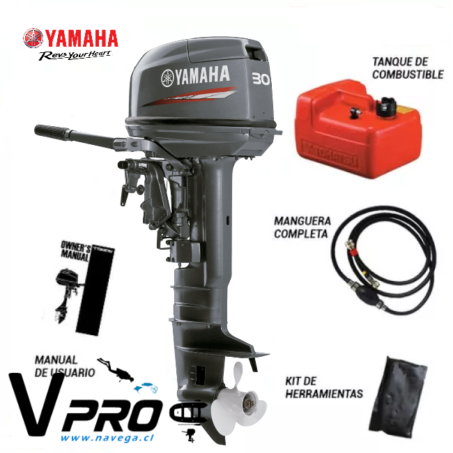 Motor fuera de borda Yamaha 30HP 2 tiempos Mando popero pata larga